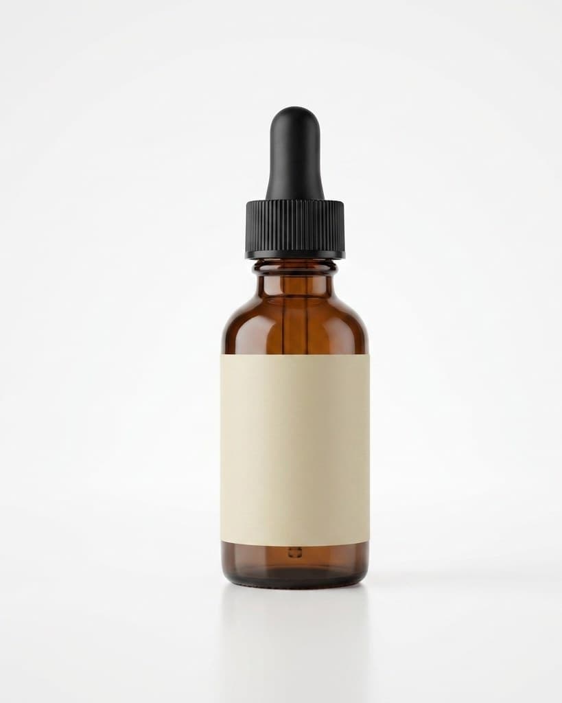 The same serum bottle staged as a clean white studio product photograph